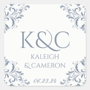 Vierkant vintage trouwlabel - Nadine (Dusty Blue) Vierkante Sticker
