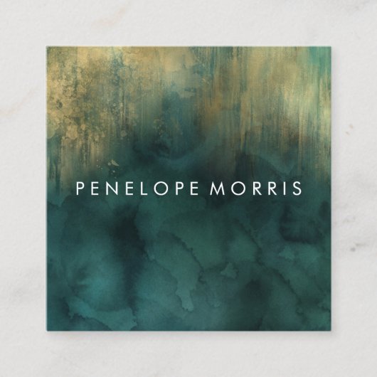 Vierkant Visitekaartje Gold en Blauwgroen Beauty S (Voorkant)