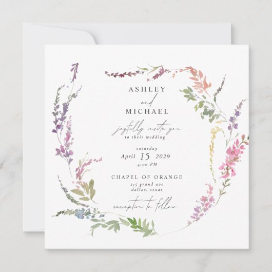 Vierkant Waterverf van bloemen Kaart (Voorkant)