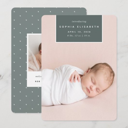 vierkant weg | Verticale fotogeboorte Aankondiging (Voorkant / Achterkant)