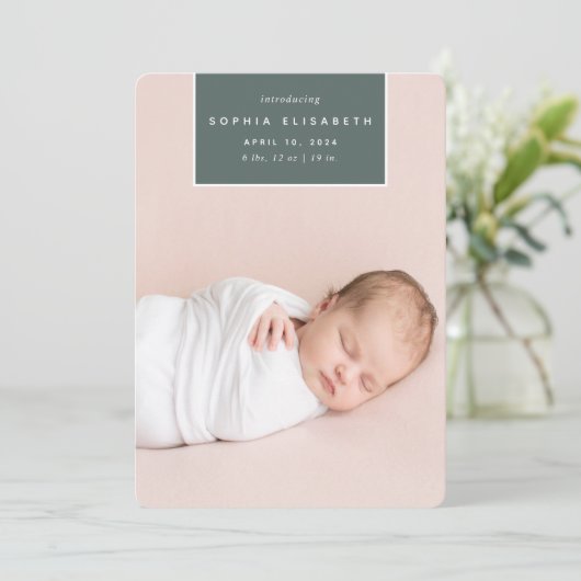 vierkant weg | Verticale fotogeboorte Aankondiging (Staand voorkant)