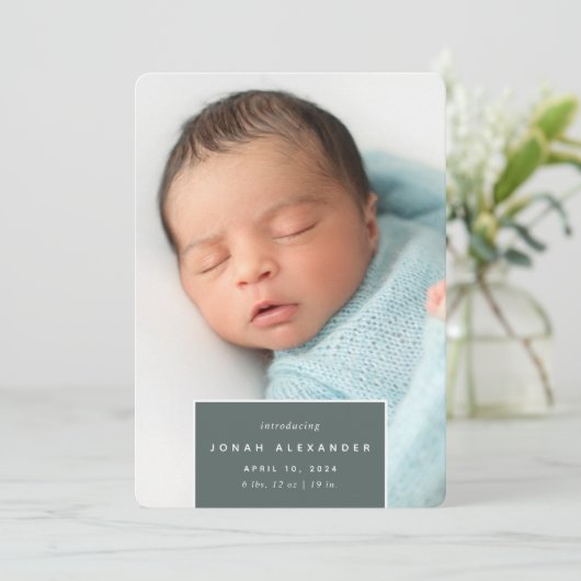 vierkant weg | Verticale fotogeboorte Aankondiging (Staand voorkant)