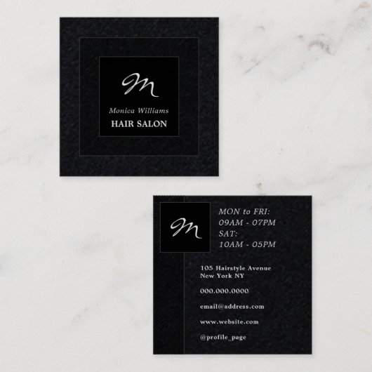 Vierkant zwart dubbel lijst monogram vierkante visitekaartje (Voorkant / Achterkant)