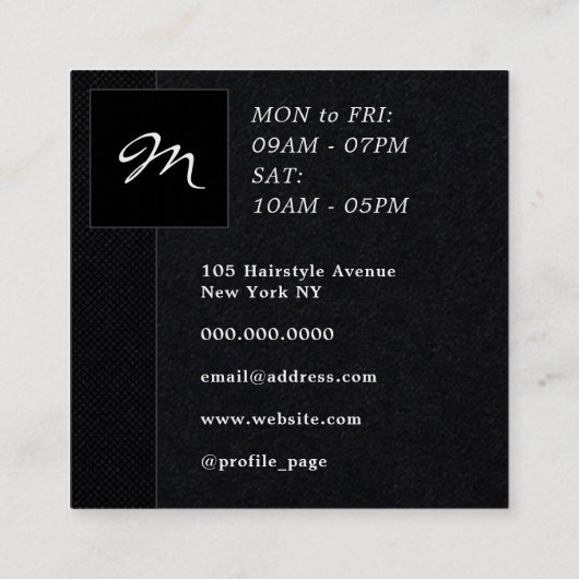 Vierkant zwart dubbel lijst monogram vierkante visitekaartje (Achterkant)