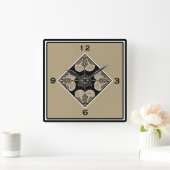 Vierkant Zwart en Tan Wandklok (Huis)