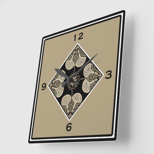 Vierkant Zwart en Tan Wandklok (Hoek)