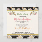 Vierkant zwart, Ivoor strepen, Bloemen Vrijgezelle Kaart (Achterkant)