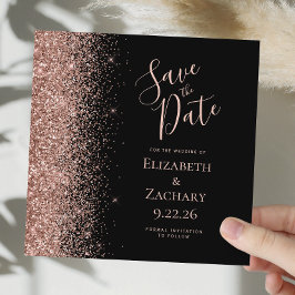 Vierkant Zwart Roze Goud Save the Date Aankondiging
