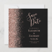 Vierkant Zwart Roze Goud Save the Date Aankondiging (Voorkant)