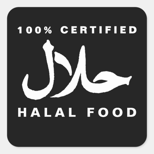 Vierkant Zwart-wit 100% halal sticker (Voorkant)