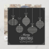 Vierkant Zwart & Wit Kerstballen Feestdagenkaart (Voorkant / Achterkant)