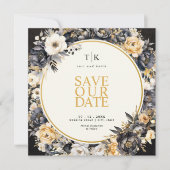 Vierkant Zwart & Wit met Gouden Moody Save The Dat Date (Voorkant)