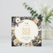 Vierkant Zwart & Wit met Gouden Sfeervolle Save Th The Date (Staand voorkant)