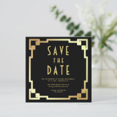 Vierkante Art Deco Frame Zwart Goud QR Code Trouwe Save The Date (Staand voorkant)