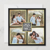 Vierkante Art Deco Frame Zwart Goud QR Code Trouwe Save The Date (Achterkant)