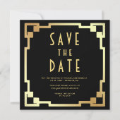 Vierkante Art Deco Frame Zwart Goud QR Code Trouwe Save The Date (Voorkant)