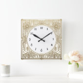 Vierkante Art Deco klok in crème wit en goud (Huis)