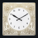 Vierkante Art Deco klok in crème wit en goud<br><div class="desc">Art Deco klok,  Art Nouveau klok,  Gold Cream White, 1920s vierkant,  stijlvolle verfijnde 1920 stijl,  retro  antiek,  ouderwets fancy,  faux golden line art,  eenvoudige minimalistische vierkante klok,  minimalistisch patroonontwerp</div>