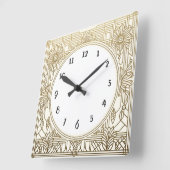Vierkante Art Deco klok in crème wit en goud (Hoek)
