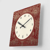 Vierkante Art Deco klok in donkerrood en goud (Hoek)