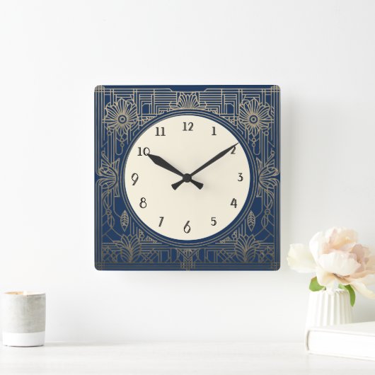 Vierkante Art Deco klok in Navy Donkerblauw en Gou (Huis)