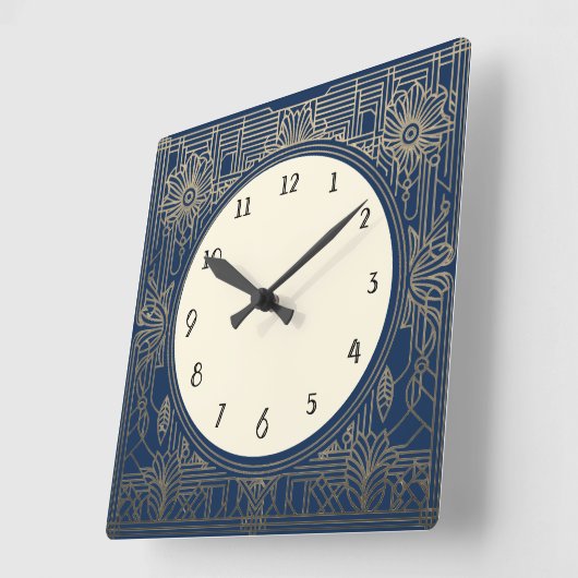 Vierkante Art Deco klok in Navy Donkerblauw en Gou (Hoek)