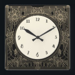 Vierkante Art Deco klok in zwart en beige goud<br><div class="desc">Art Deco klok,  Art Nouveau klok,  Gold Cream White, 1920s vierkant,  stijlvolle verfijnde 1920 stijl,  retro  antiek,  ouderwets fancy,  faux golden line art,  eenvoudige minimalistische vierkante klok,  minimalistisch patroonontwerp</div>