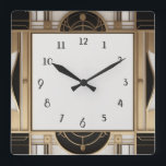 Vierkante Art Deco klok in zwart wit en goud<br><div class="desc">"Art Deco Clock",  "Art Nouveau Clock",  "Black White Cream Gold",  "1920s geometrische symmetrische lijnen",  "Stijlvolle verfijnde 1920-stijl",  "Smart Faux Golden Luxury",  "Retro  luxueus antiek",  "Elegante lijn halfcirkelbogen",  "Glamoureuze Glam Square Clock",  "Classy Classic Arch Glamour"</div>