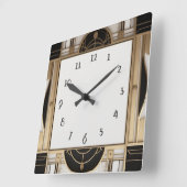 Vierkante Art Deco klok in zwart wit en goud (Hoek)