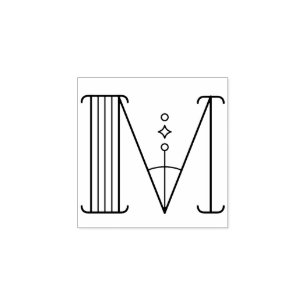 Vierkante Art Deco Letter M Monogram Rubberstempel