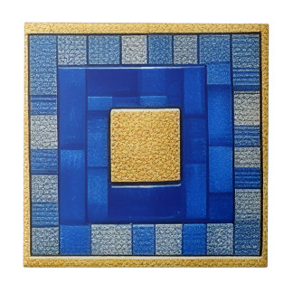 Vierkante artistieke tegel mozaïek Blauw + Goud Tegeltje