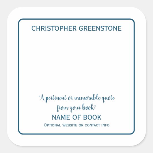 Vierkante Auteur Handtekening Blauwe Boekplaat Vierkante Sticker (Voorkant)