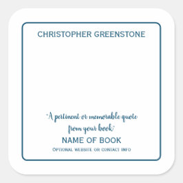 Vierkante Auteur Handtekening Blauwe Boekplaat Vierkante Sticker