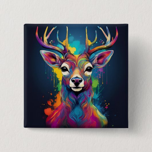 Vierkante badge - Het kleurrijke hertenkunstwerk Button 5,1 Cm (Voorkant)