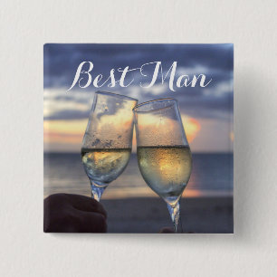 Vierkante beste man zonsondergang op strand bruilo button 5,1 cm