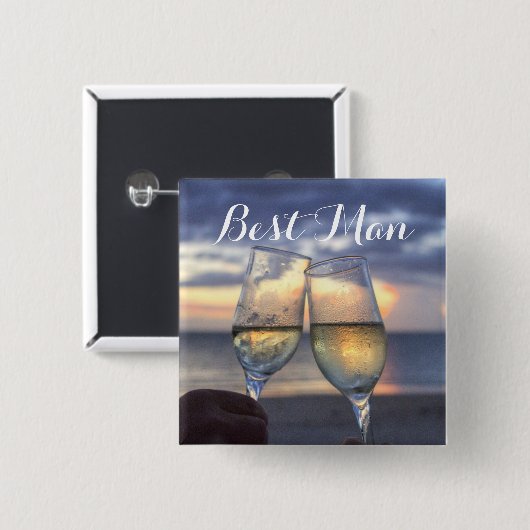 Vierkante beste man zonsondergang op strand bruilo vierkante button 5,1 cm (Voorkant /achterkant)