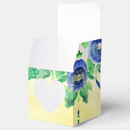 Vierkante Blauwe Aquarel Roos Bruiloft Bedankdoosjes (Geopend)