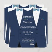 Vierkante blauwe gay bruiloft uitnodigingen (Voorkant / Achterkant)