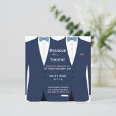 Vierkante blauwe gay bruiloft uitnodigingen (Staand voorkant)