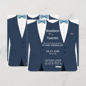 Vierkante blauwe gay bruiloft uitnodigingen (Voorkant / Achterkant)