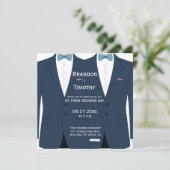Vierkante blauwe gay bruiloft uitnodigingen (Staand voorkant)