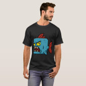 Vierkante Blauwe Piranha T-shirt (Voorkant volledig)