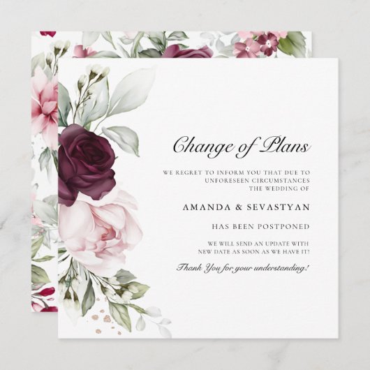 Vierkante Bloemige Boho | Wijzigingsplan Aankondi Kaart (Voorkant / Achterkant)