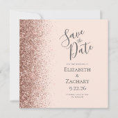 Vierkante Blush Roze Rose Gold Save the Date Aankondiging (Voorkant)