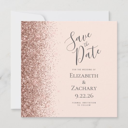 Vierkante Blush Roze Rose Gold Save the Date Aankondiging (Voorkant)