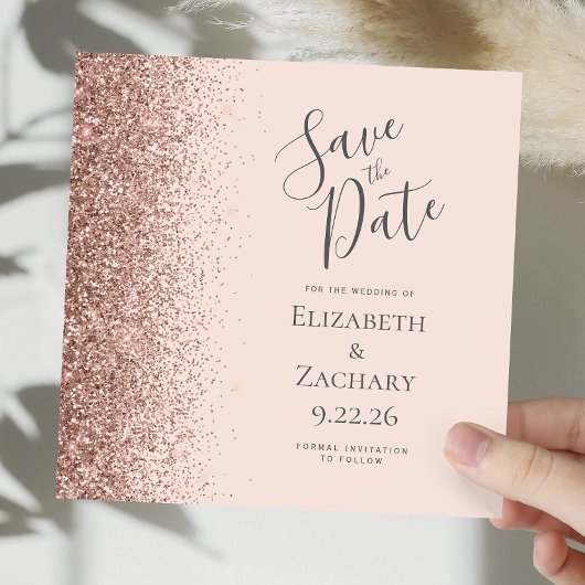 Vierkante Blush Roze Rose Gold Save the Date Aankondiging