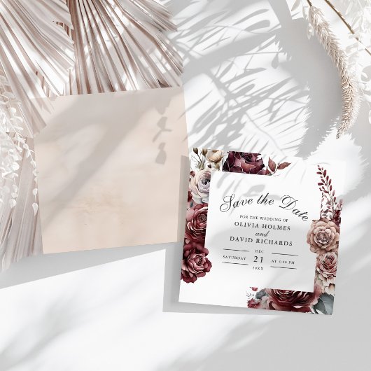 Vierkante Boho Bloemige Save the Date Kaart – Beig