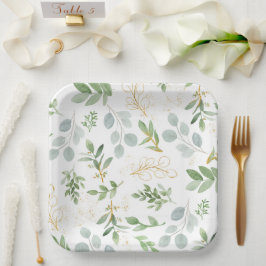 Vierkante Borden - waterverf groen en namaakgoud Papieren Bordje