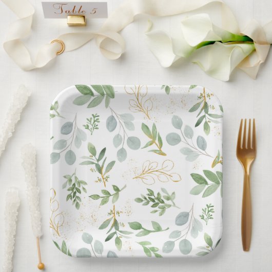 Vierkante Borden - waterverf groen en namaakgoud Papieren Bordje (Huwelijk)