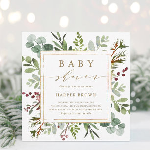 Vierkante botanische groene kerst-babyshower kaart